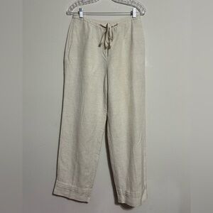 Liz Claiborne Cream Linen-Blend Drawstring Pants